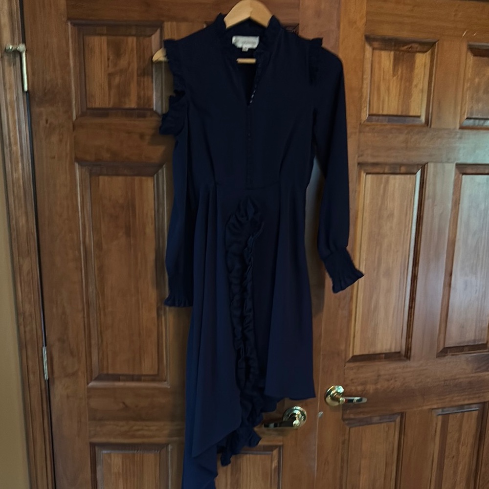 Elegant Blue V-Neck Long Sleeve Cocktail Dress